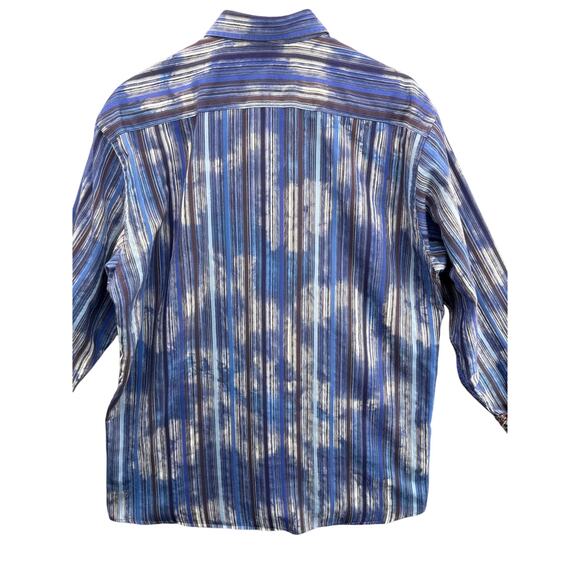 Luchiano Visconti Black Blue Stripe Red Floral Button Down Dress Shirt Men L - Picture 6 of 7